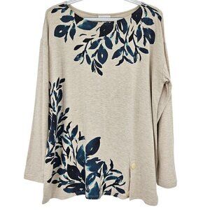 J. Jill Pure Jill Floral Print Top Beige Women's M Lightweight Boho Hippie Artsy